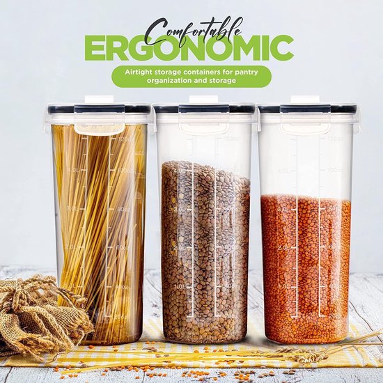 oorraaddozen (set 6), BPA-vrije kunststof, luchtdichte opbergdoos, opbergdoos, levensmiddelen, voorraadpotten voor het bewaren van pasta, muesli, meel, rijst en voor voer huisdieren
