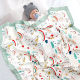 deken, 6-laags knuffeldeken, babykatoen, 110 x 110 cm, babydeken, luierdeken, zachte deken voor badhanddoek, kinderdeken voor pasgeborenen, uniseks (regenboog)