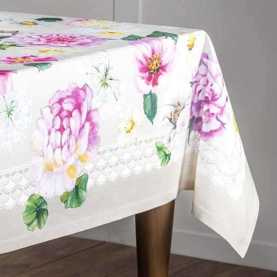 Tafelkleed 160 cm x 220 cm, 100% katoen, decoratief, wasbaar, vierkant tafelblad, tafelkleden voor moederdaggeschenken, keuken, bruiloft, restaurant, pivoine - lente/zomer