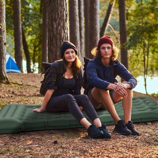 Zelfopblazende slaapmat, 11 cm upgrade airbag-slaapmat, kamperen, opblaasbare slaapmat, kampeermatras, luchtbed kamperen, kampeermat met voetpomp en kussen voor buiten