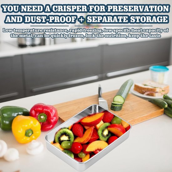 2 stuks roestvrijstalen vershouddozen: snijdoos met luchtdichte deksels, voedselconserveringsdoos voor vlees, kaas, herbruikbare stapelbare roestvrijstalen doos, vaatwasser/oven/vriezer
