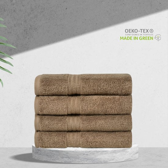 Biologische katoenen handdoekenset, 4 x handdoeken, 50 x 100 cm, zacht en absorberend, 100% Turks katoen, Oeko-Tex Made in Green en GOTS-gecertificeerd (kegelbruin)