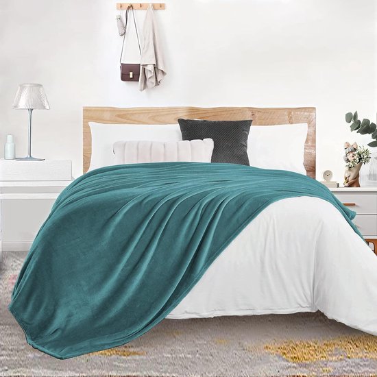 Knuffelige, donzige deken, 210 x 240 cm, XXL fleece bank- en bankdekens, superzacht, als banksprei, blauwgroen (watergroen)