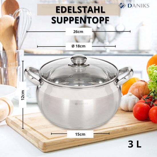 Classic Inductie kookpan roestvrij staal met deksel - kookgerei set voor alle warmtebronnen - 2,9 L, Ø 18 cm