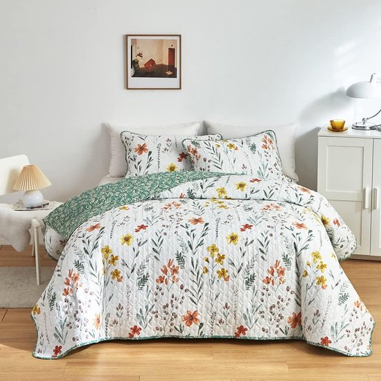 Sprei 135 x 200 cm katoen bloemen kleurrijk gewatteerd bedsprei quilt bedsprei vintage bloemmotief slaapkamer bankhoes spreien voor eenpersoonsbedden