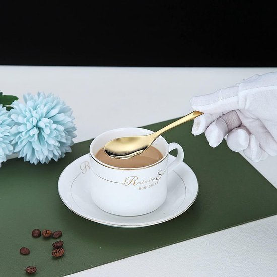 Gouden espressolepel, 5,5 inch mini-koffielepel, kleine roestvrijstalen lepel, theelepel voor desserts, set van 6, vaatwasmachinebestendig