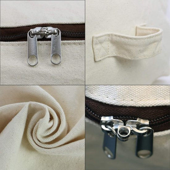2 STUKS Duurzame Dikke Zachte Ademende Canvas Opbergzakken Organisator voor beddengoed, dekbedden, kussens, dekens, kleding, 65x47x22cm, Beige