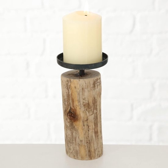 Kandelaar Tempe (3-delige set, kaarsenhouder van hout + metaal, stijlvol design, decoratie eettafel / commode, boho stijl)