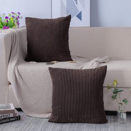 Set van 2 decoratieve kussenslopen, 45 x 45 cm, corduroy fluweel, pure kleur, kussensloop, zachte pluche kussenhoes, set voor bank, auto, slaapkamer, thuis, sierkussenslopen (donkerbruin)