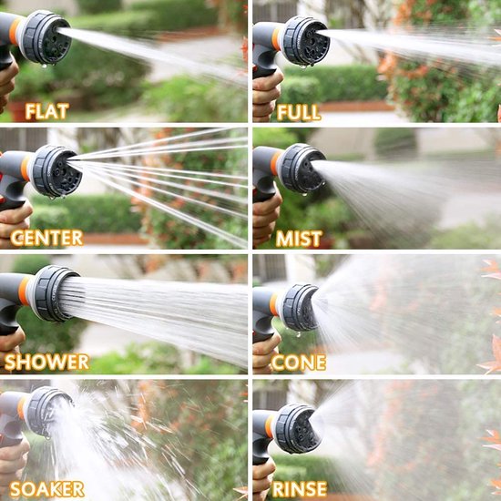 Tuindouche, 8 verstelbare gietpatronen met tuinhanddouche, hoge druk, handsproeier voor tuin, irrigatie, carwash, huisdierbaden, stoepreiniging