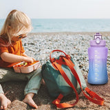 2 liter drinkfles met rietje en motiverende tijdmarkering, 2 liter sportwaterfles voor hardlopen, yoga, kamperen