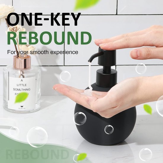 Zeepdispenser, 420 ml, Pompdispenser, Vloeibare zeep, Afwasmiddeldispenser, Keramische ronde lotiondispenser, Navulbare dispenser, Afwasmiddeldispenser, Elegante accessoires,