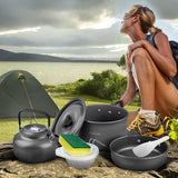 Campingpannenset Outdoorserviesset Kookpottenset Grillgerei Picknickpot met koffiepot Theepot Aluminium