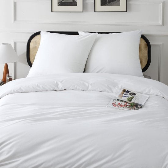 Beddengoed, 155 x 220 cm, katoen, wit, beddengoedsets 155 x 220 cm, dekbedovertrek, 3-delig met 2 kussenslopen 80 x 80 cm, Oeko-Tex beddengoed met ritssluiting