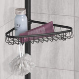 telescopische doucheregaal van metaal, shower caddy met uittrekbare stang voor shampoo, zeep, washandjes etc.. hoekdoucheregaal zonder boren, matzwart