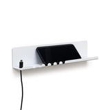 Wandplank 30 x 6 x 6 cm met 5 haken en kabelhouders, gemaakt van gepoedercoat plaatstaal. Inclusief sleutelrek-organizer en letters voor entree, keuken, kantoor. Kleur: wit.