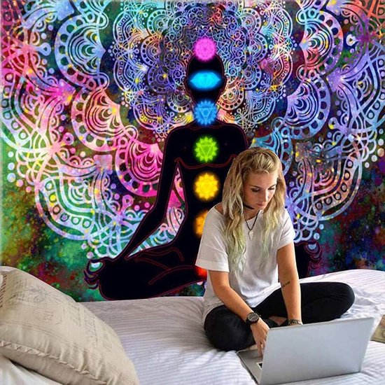 Mandala wandtapijt, kleurrijk mandala wandtapijt, zeven chakra wandtapijt, kleurrijk wandtapijt, met installatiekit, voor slaapkamer, woonkamer, slaapzaal, studio kamerdecoratie