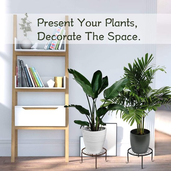 Plantenstandaard, 3 stuks, retro stijl, wijnstokken, bloempot, standaard, smeedijzer, rond, decoratief, bloemenkruk, potframe voor binnen en buiten, zwart