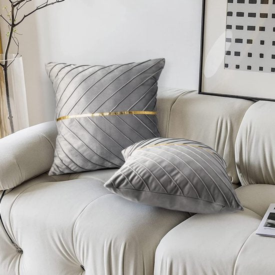 Kussenhoes, goudgrijs, fluweel, decoratief kussen voor woonkamer, 45 x 45 cm, bankkussen, luxueus zacht bankkussen, sierkussenhoes met verborgen ritssluiting, voor woonkamer, slaapkamer, set van 2