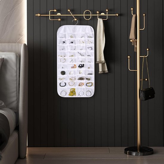 Sieradenorganisator met 80 zakken Transparante hangende organisator Sieradenhouder Opbergtas voor oorbellen Kettingen (wit)