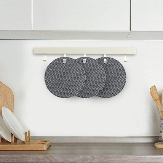 Potaccessoires, siliconen topfolie, 8-delige set, veilig, hittebestendig, zorgvuldig gereinigd, antislip, hoge temperatuur 250 °C, honingraat siliconen topfolie (grijs)