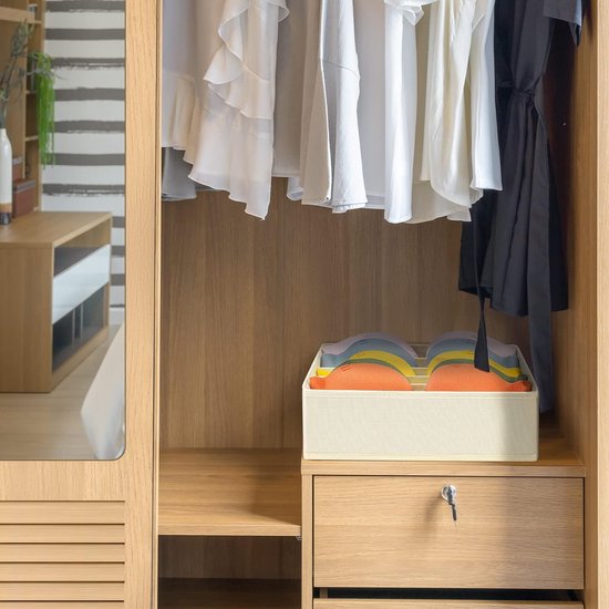 2 stuks opbergdozen, 6 cellen opvouwbare lade-organizer voor ondergoed, stoffen box, lade-organizer voor het bewaren van beha's, ladeverdeler, thuis, slaapzaal, kledingkast, beige