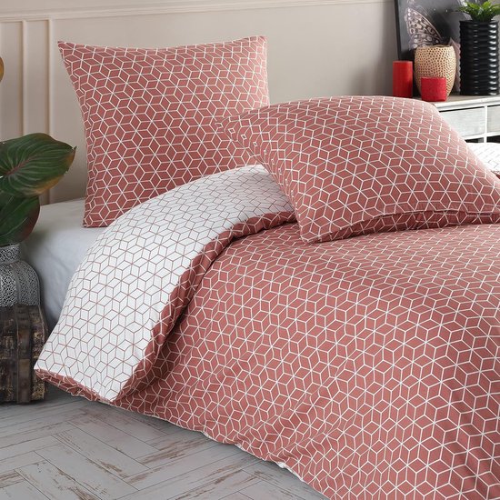 Puzzle beddengoed 135 x 200 cm, 4-delig, donkeroranje, ademend, renforcé beddengoedset met 2 x dekbedovertrek 135 x 200 cm + 2 x kussensloop 80 x 80 cm, bedlinnen donkeroranje