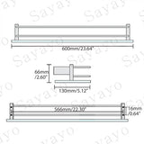 Doucheplank, glazen plank, roestvrij staal, doucheplank, badkamerrek, geborstelde douchemand, shampoo, houder voor douche, badkamerrek voor badkamer en keuken, 600 mm x 130 mm x 66 mm,