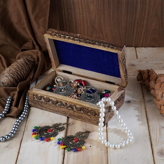 Handgesneden decoratieve houten kist met oog van waarheidssnijwerk, multifunctioneel gebruik als sieradenopslag, sieradenhouder of horlogedoos, ideaal als cadeau