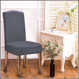 Stretch waterdichte jacquard met lang rooster, eetkamerstoelhoezen voor eetkamerstoelen (grijs, 6 stuks)