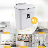 Vuilnisbak met deksel, 9 liter, keuken, kleine hangende afvalbak, wandmontage, plastic, compostemmer, geurdicht, afvalbak, deur om op te hangen, voor camper, keukenkast (wit)