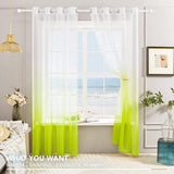 Voile Helder Groen Gordijnen met Ringen 140 x 270 cm(Breedte x Hoogte), Kleurverloop Semi-Clear Transparante Gordijnen voor Woonkamer Slaapkamer Kinderkamer, Set van 2