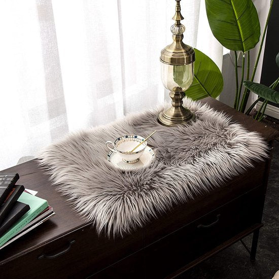 Schapenvacht Tapijt, Imitatiebont Lamsvacht, Schapenvel Imitatievacht | Kunstbont Tapijt Slaapkamer Woonkamer | Wasbaar Bont Tapijt, Decoratiebont | 40x60 cm - Grijs