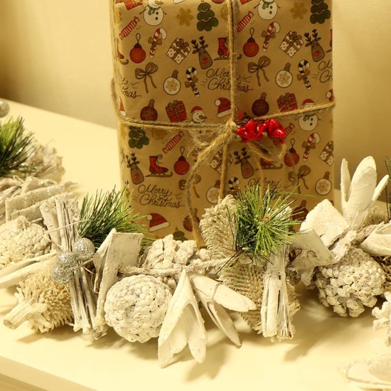 Kerstslinger, 160 cm lange witte adventsslinger met glitter, herbruikbare slinger voor kerstdecoratie