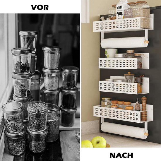 magnetische kruidenrek-organizer, 4 stuks koelkastmagneet kruidenrek, voor kast, koelkast, ruimtebesparend, keukenorganisatie voor kruidenpotjes en kruidenflessen (wit)