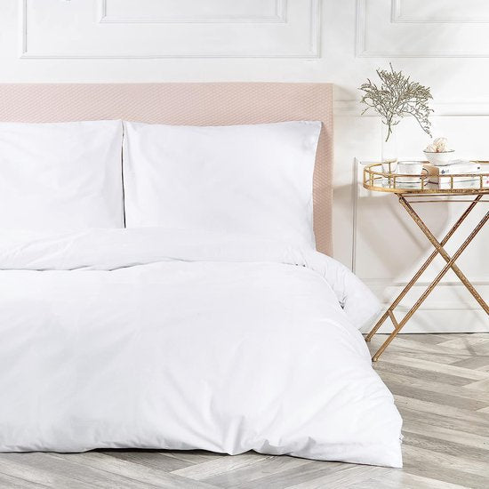 Deluxe Beddengoedset, 155 x 220 cm, 100% katoen, dekbedovertrek met kussensloop 80 x 80 cm, hoogwaardig dekbedovertrek met ritssluiting, Made in EU, wit, 155 x 220 cm