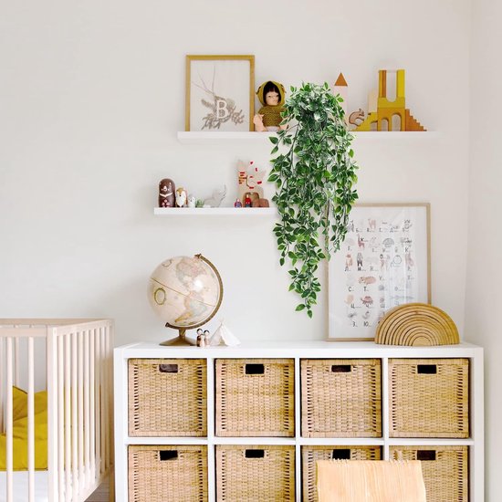 1 stuk kunsthangplanten, mandalabladeren met potten, 50 cm lang, onderhoudsvrije kunstplanten, wijnstok voor tuin, binnen en buiten