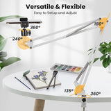 Mobiele telefoon scharnierarmhouder met smartphone-klem en 1/4 inch schroef lange mouwen mobiele telefoon houder scharnierarm Haterung (wit)