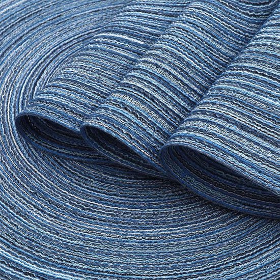 Set van 6 placemats wasbaar rond blauwe placemats rond gevlochten hittebestendige placemats rond wasbare vuilafstotende placemats voor bruiloft, restaurant, keuken, feest
