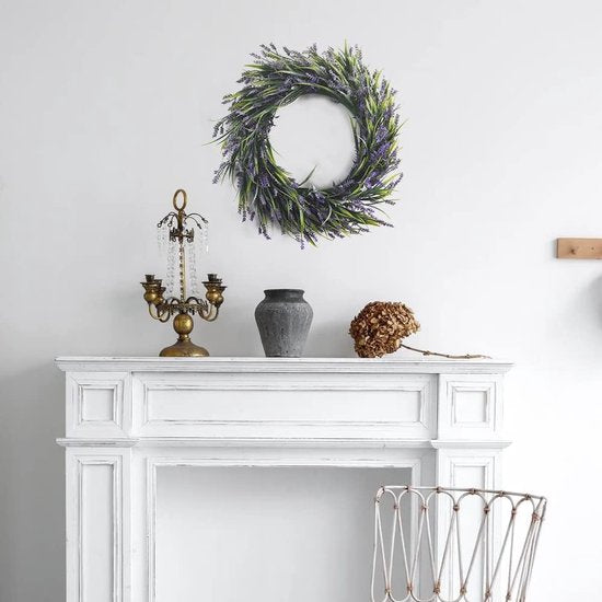 Kunstmatige lavendelkrans voor de voordeur, 18 inch boerderijkransen voor muurfeest bruiloft decoratie binnen of buiten.