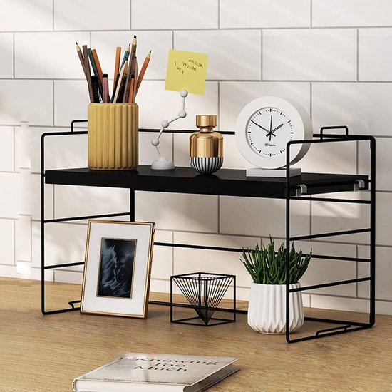 Make-up organisator Tafelplank Zwart Kruidenrek Houten tafelorganizer Bureauopslagsysteem Bureauorganizer Multifunctionele boekenplank Modern ontwerp voor school Thuiskantoor