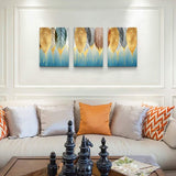 Muurschilderingen woonkamer foto's bladeren, natuurlijke gouden planten blad en blauw modern vintage canvas voor slaapkamer keuken eetkamer en badkamer