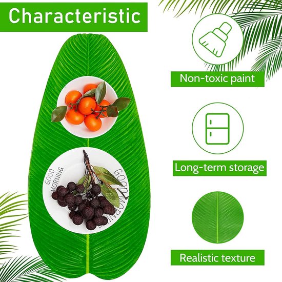 6 stuks kunstbananenbladeren, grote kunsttropische bladeren, groene bananenblad voor Hawaiian Luau party, thuis, keuken, bruiloftsfeest, woondecoratie
