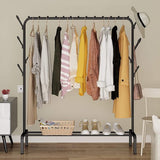 ACCSTORE Metalen kledingrek, droogrek, vrijstaand rek om kleding in op te hangen, voor de slaapkamer, kledingrek met opbergrek onder voor dozen, schoenen en zijhaken, zwart ACCSTORE Metalen kledingrek, droogrek, vrijstaand rek om kleding in op te hangen, voor de slaapkamer, kledingrek met opbergrek onder voor dozen, schoenen en zijhaken, zwart