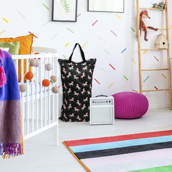 Luierzak, neuszak, waterdichte dubbele ritszak om op te hangen, wasbaar en herbruikbaar, geschikt voor babyluiers, fitness, 009eenhoorn, neuszakken