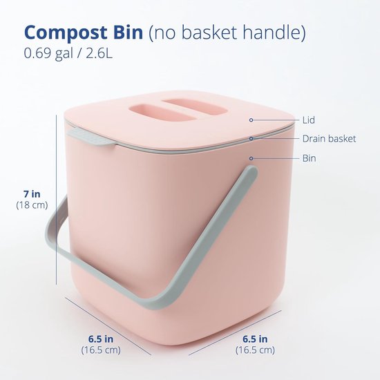 Keukencompostcontainer - gemakkelijk te reinigen voedselafvalcontainer voor de keuken | keukencompostcontainer voor het werkblad, emmer voor keukenafval (2,6 liter) - roze