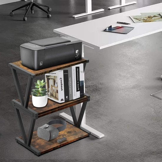 Retro desktop printerstandaard 2-traps onder bureau houten printer rek traditionele industriële boerderij hout opslag boek plank tafel organizer voor thuis kantoor stijlvol robuust