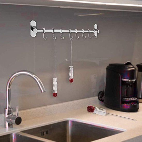 Set van 3 flessenborstels, lange reinigingsborstel, fles met katoenen kop, zonder resten achter te laten en krasvrij, flessenreiniger, borstel voor glazen flessen, babyflessen