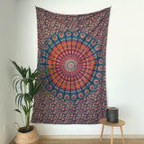 Mandala Wandtapijt - Multifunctioneel, Kleurrijk, 100% Katoen - Ideaal als esthetisch wandtapijt, Boho wandkleed, Indiase stoffen wandhanger of wandtapijt - Blauw en Rood, 135x210 cm