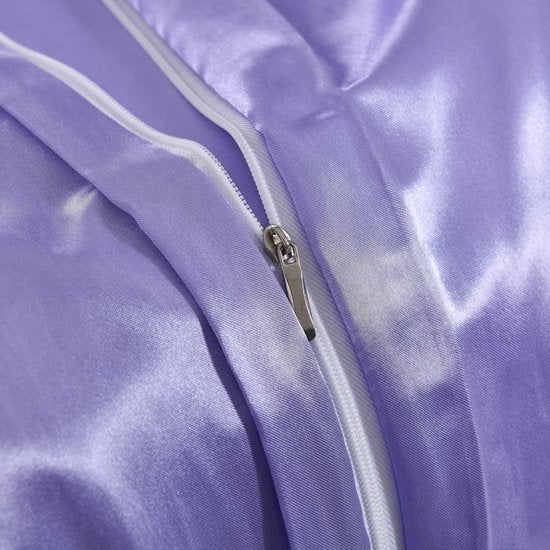 Lavendel zijden satijnen beddengoedset, dekbedovertrek 155 x 220 cm met kussensloop 80 x 80 cm, antraciet, 2-delige beddengoedset met ritssluiting